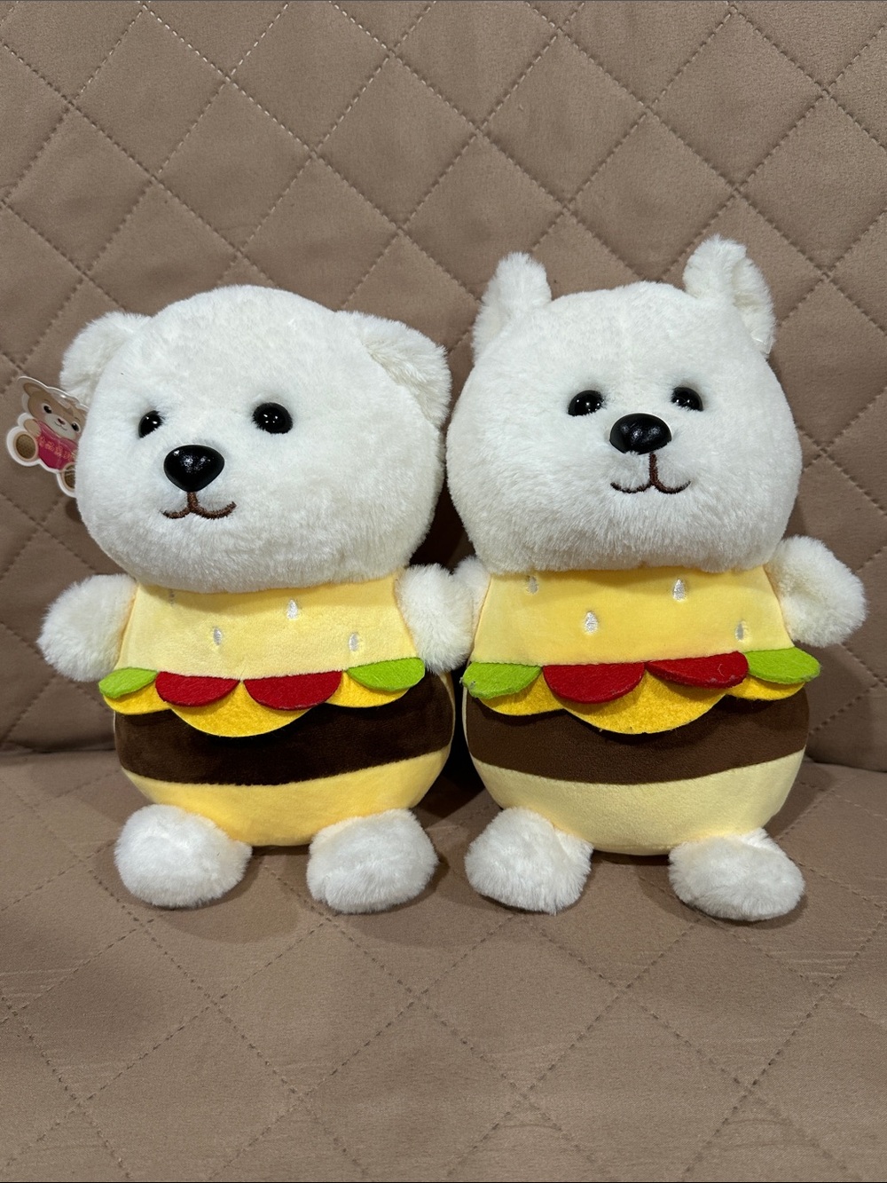 Plush White Bear and dog in Cheeseburger Costume bundle